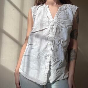 Old Navy White Cotton Blouse Tank V-Neck Size Medium